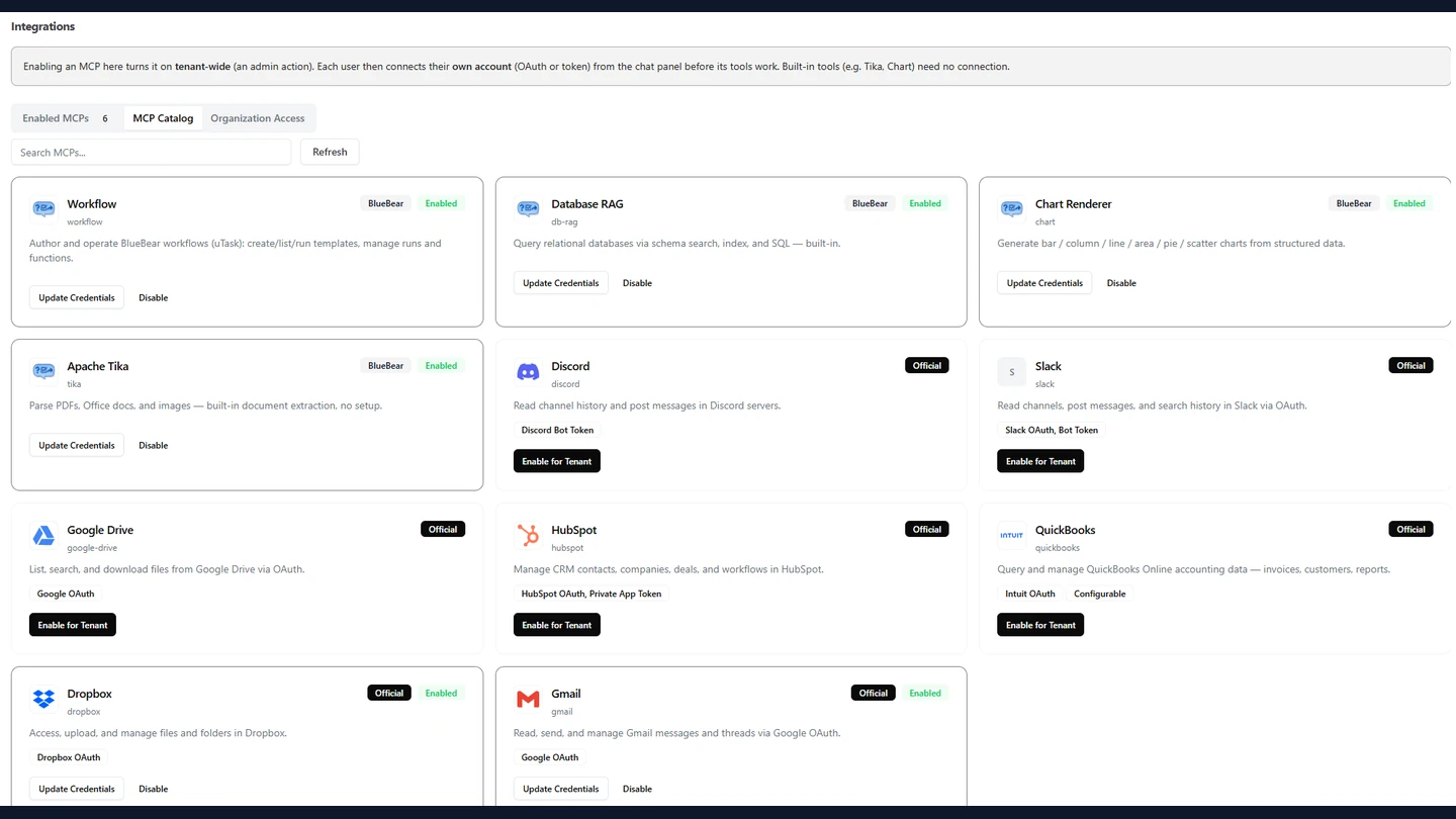 BlueBear MCP integration catalog